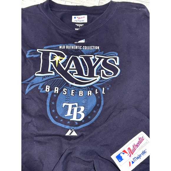 Tampa‎ Bay Rays Baseball MLB Authentic Collection Majestic Blue T-Shirt LARGE - Picture 1 of 7